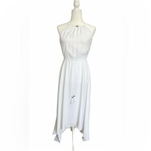 White House Black Market Halter Maxi Dress XXS White Asymmetrical Hem 100% Rayon